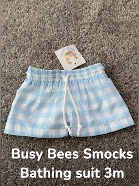 Busy Bees Smocks Light Blue Gingham Baby Swim Bottoms
